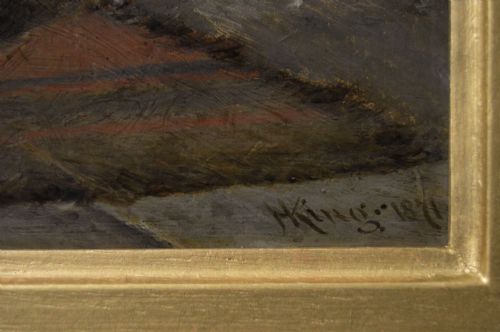 GENRE OIL PAINTING OF AN ELDERLY WOMAN IN A COTTAGE BY HAYNES KING - ADDITIONAL PHOTO 5