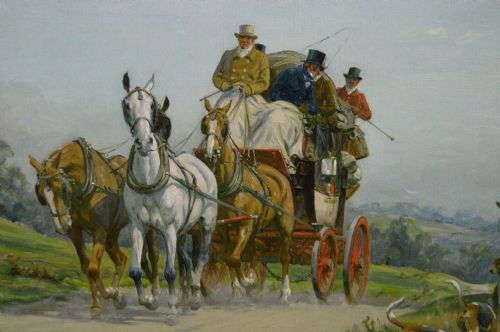 COACHING SCENE OIL PAINTING OF A STAGE COACH HOUNDS BY GEORGE WRIGHT - ADDITIONAL PHOTO 2