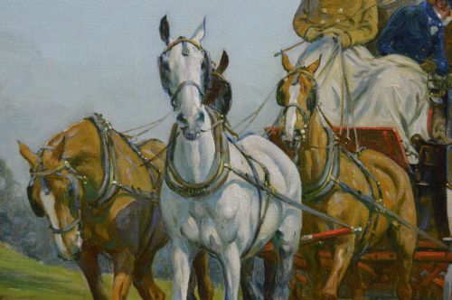 COACHING SCENE OIL PAINTING OF A STAGE COACH HOUNDS BY GEORGE WRIGHT - ADDITIONAL PHOTO 3