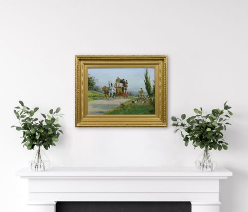 COACHING SCENE OIL PAINTING OF A STAGE COACH HOUNDS BY GEORGE WRIGHT - ADDITIONAL PHOTO 11
