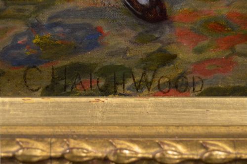 GENRE OIL PAINTING OF TWO WOMEN IN A COUNTRY HOUSE INTERIOR BY CHARLES HAIGH WOOD - ADDITIONAL PHOTO 6