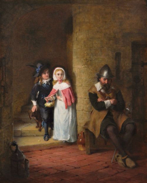 GENRE HISTORICAL OIL PAINTING OF CHILDREN AT A TOWER BY GEORGE BERNARD O'NEILL - ADDITIONAL PHOTO 1