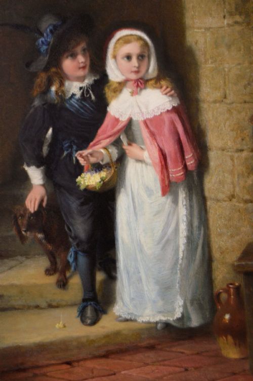 GENRE HISTORICAL OIL PAINTING OF CHILDREN AT A TOWER BY GEORGE BERNARD O'NEILL - ADDITIONAL PHOTO 2