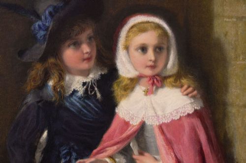 GENRE HISTORICAL OIL PAINTING OF CHILDREN AT A TOWER BY GEORGE BERNARD O'NEILL - ADDITIONAL PHOTO 3
