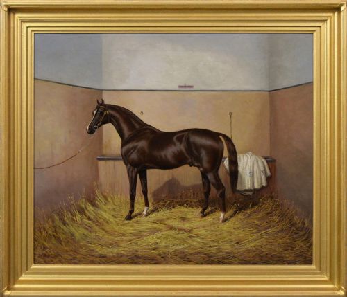 HORSE PORTRAIT OIL PAINTING OF THE RACEHORSE WORCESTER BY ALBERT CLARK