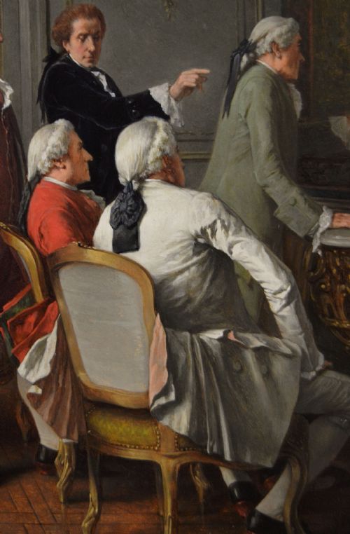 HISTORICAL GENRE OIL PAINTING OF A GROUP OF GENTLEMEN ADMIRING A PAINTING BY BENJAMIN EUGENE FICHEL - ADDITIONAL PHOTO 2