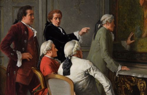 HISTORICAL GENRE OIL PAINTING OF A GROUP OF GENTLEMEN ADMIRING A PAINTING BY BENJAMIN EUGENE FICHEL - ADDITIONAL PHOTO 6
