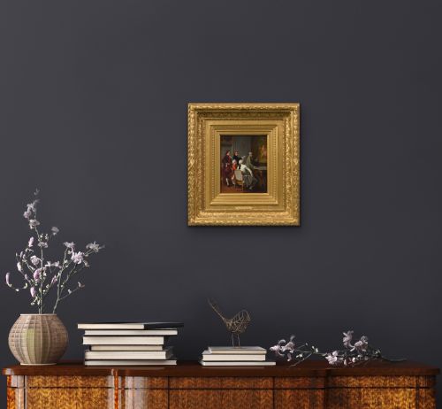 HISTORICAL GENRE OIL PAINTING OF A GROUP OF GENTLEMEN ADMIRING A PAINTING BY BENJAMIN EUGENE FICHEL - ADDITIONAL PHOTO 7