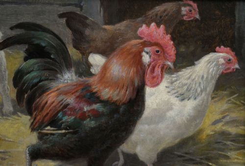 PAIR OF FARM ANIMAL OIL PAINTINGS OF CHICKENS OTHER ANIMALS BY CLAUDE CARDON - ADDITIONAL PHOTO 7