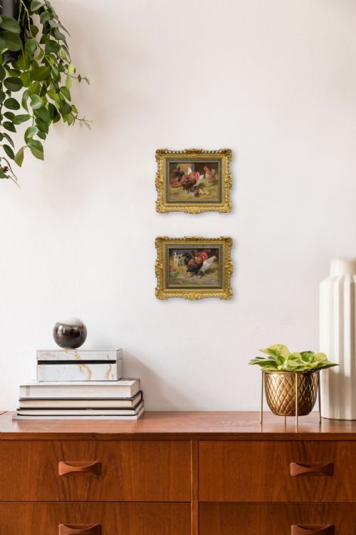 PAIR OF FARM ANIMAL OIL PAINTINGS OF CHICKENS OTHER ANIMALS BY CLAUDE CARDON - ADDITIONAL PHOTO 12