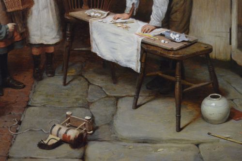 GENRE OIL PAINTING OF CHILDREN PLAYING IN A COTTAGE BY HARRY BROOKER - ADDITIONAL PHOTO 5