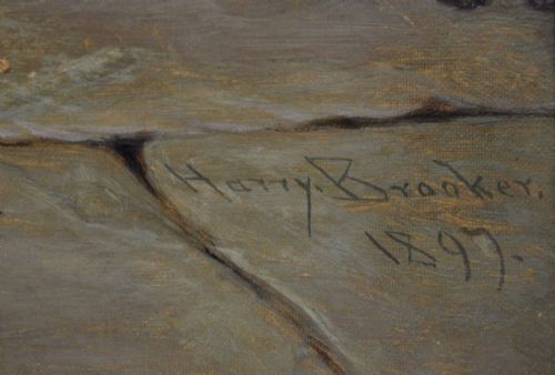 GENRE OIL PAINTING OF CHILDREN PLAYING IN A COTTAGE BY HARRY BROOKER - ADDITIONAL PHOTO 6