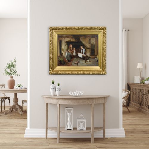 GENRE OIL PAINTING OF CHILDREN PLAYING IN A COTTAGE BY HARRY BROOKER - ADDITIONAL PHOTO 7