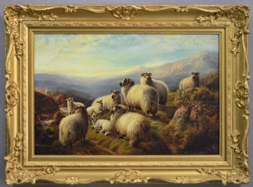LANDSCAPE OIL PAINTING OF HIGHLAND SHEEP RESTING BY ROBERT WATSON