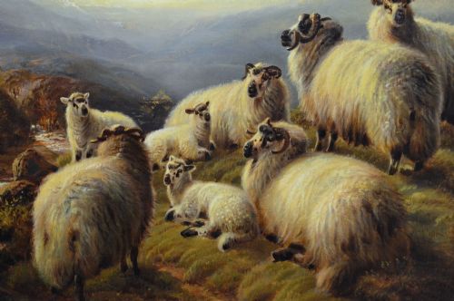 LANDSCAPE OIL PAINTING OF HIGHLAND SHEEP RESTING BY ROBERT WATSON - ADDITIONAL PHOTO 2