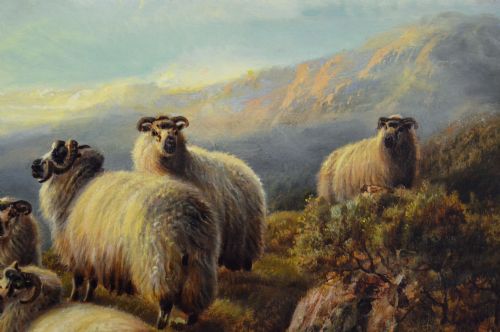 LANDSCAPE OIL PAINTING OF HIGHLAND SHEEP RESTING BY ROBERT WATSON - ADDITIONAL PHOTO 3