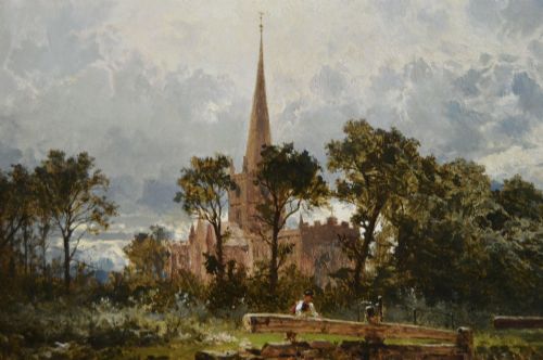 LANDSCAPE OIL PAINTING OF A CANAL BOAT AT STRATFORD UPON AVON BY BENJAMIN WILLIAMS LEADER RA - ADDITIONAL PHOTO 4