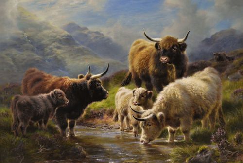 SCOTTISH LANDSCAPE OIL PAINTING OF HIGHLAND CATTLE AT GLEN TAY BY WILLIAM WATSON JNR - ADDITIONAL PHOTO 1