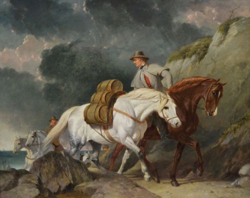 OIL PAINTING OF SMUGGLERS WITH HORSES ON A COASTAL PATH BY ABRAHAM COOPER RA - ADDITIONAL PHOTO 1