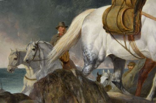 OIL PAINTING OF SMUGGLERS WITH HORSES ON A COASTAL PATH BY ABRAHAM COOPER RA - ADDITIONAL PHOTO 4