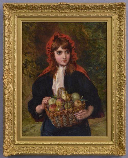 Portrait Oil Painting of a Young Woman Holding a Basket of Apples by William Oliver
