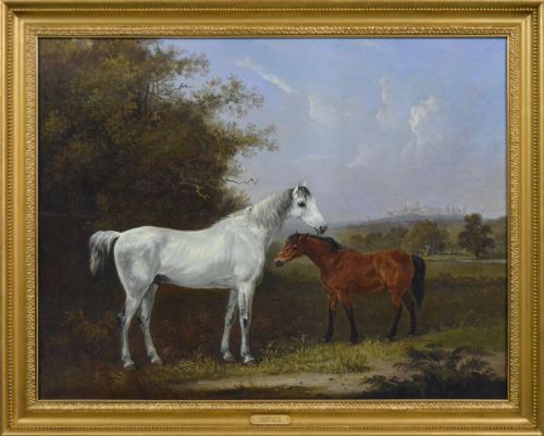 Sporting Horse Oil Painting of a Mare & Foal Near Windsor Castle by Edmund Bristow
