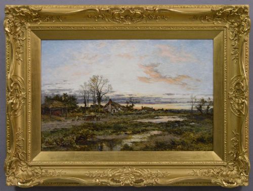 Landscape Oil Painting of Figures on a Worcester Common at Dusk by Benjamin Williams Leader Ra