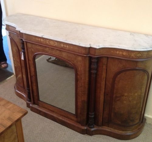 Victorian Inlaid Breakfront Walnut Credenza