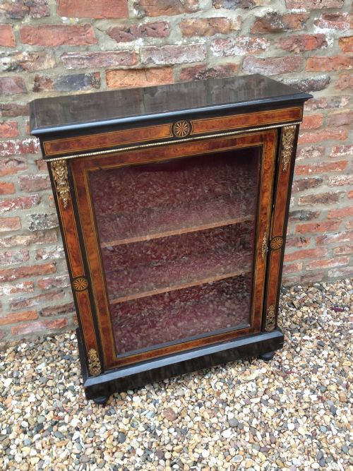 Antique Victorian Inlaid and Black Lacquered Empire Display Cabinet with Ormolu Mounts