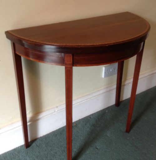 Antique Edwardian Demi-lune Inlaid Mahogany Card Table