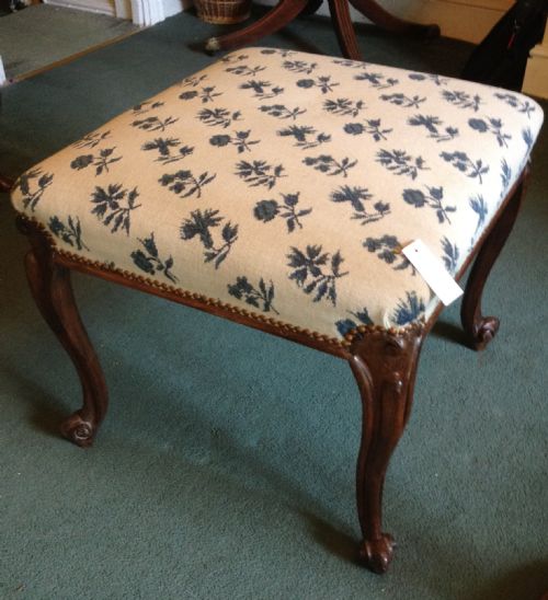 Antique Victorian Mahogany Country House Stool on Carved Cabriole Legs
