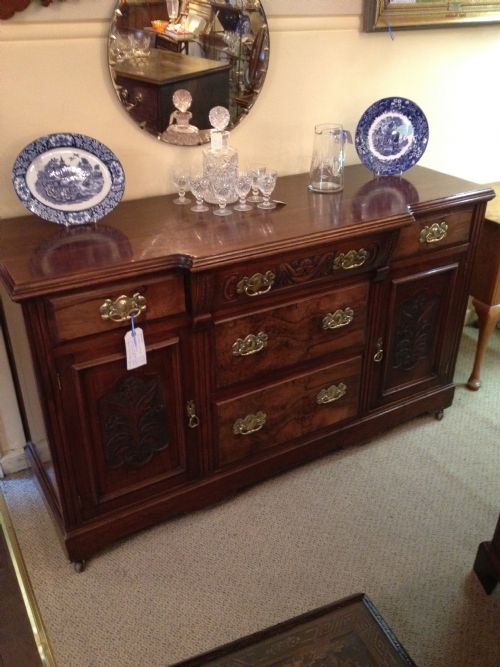 Victorian Walnut Sideboard Base Original Brass Handles