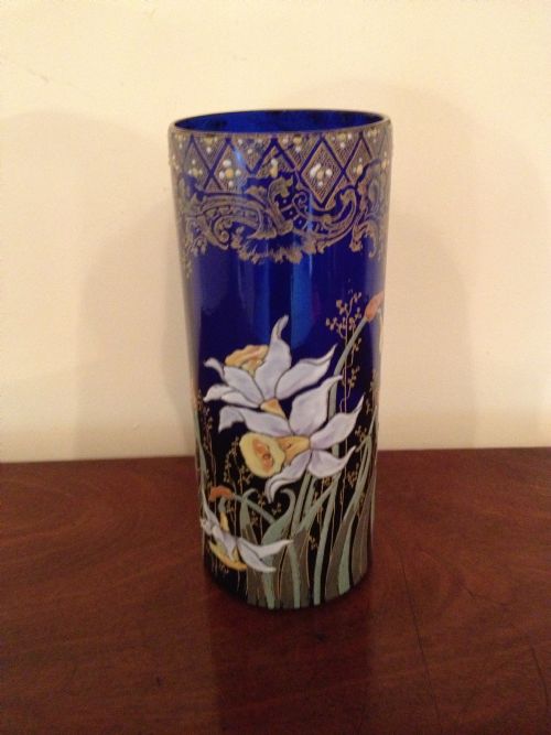 Bristol Blue  Hand Enamelled Cylinder Vase