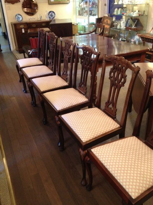Antique Set of Six Chippendale Style Victorian Mahogany Dining Chairs