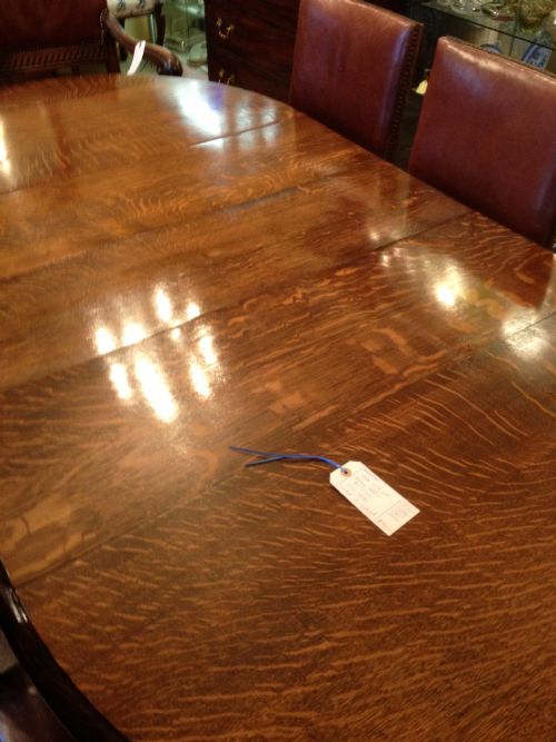 fig 2. Antique late Victorian solid oak wind out dining table with three leaves