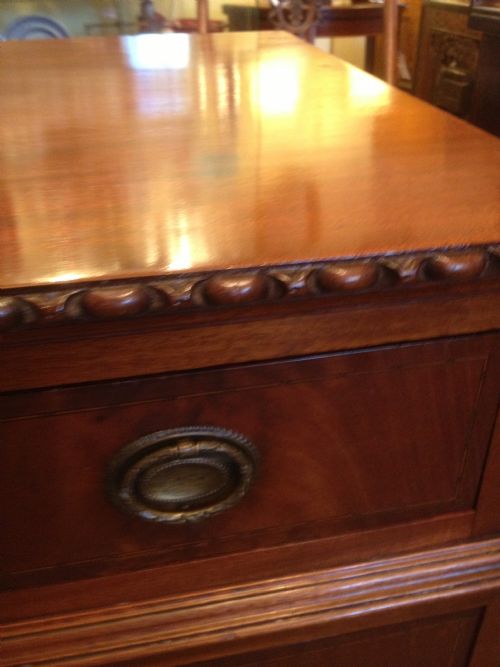 fig 1. Antique Edwardian solid mahogany desk. Twin pedestal and original solid brass handles