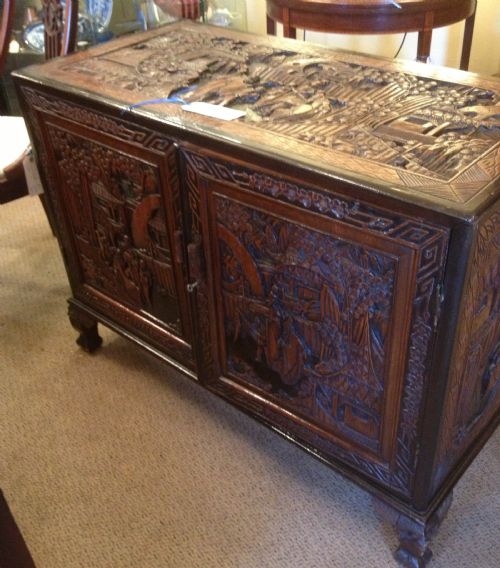 Camphorwood Carved Chest with Four Internal Drawers
