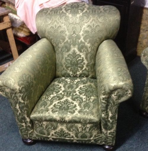 fig 1. Antique Three piece suite in immaculate condition Cream green brocade Circa 1920