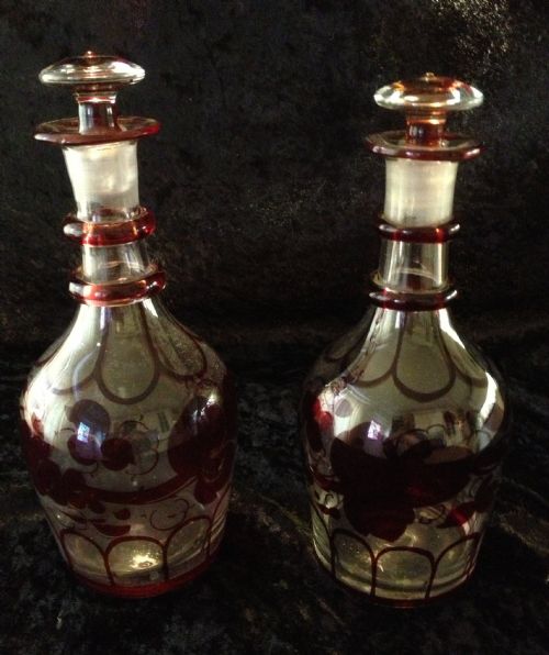Antique  Early Victorian Pair of Matching Decanters