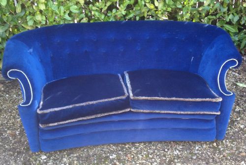 Antique Edwardian Sofa with Feather Seat Cushions. Attractive Scroll Arms and Crescent Shape