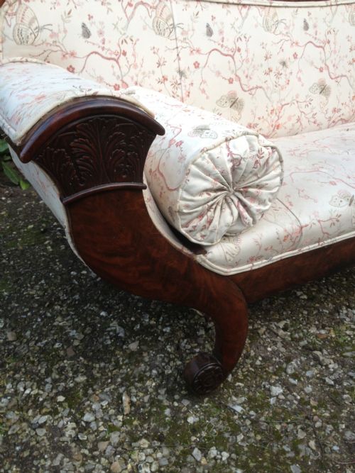 fig 1. Antique Regency scroll ended sofa with mahogany show wood frame .Superb quality