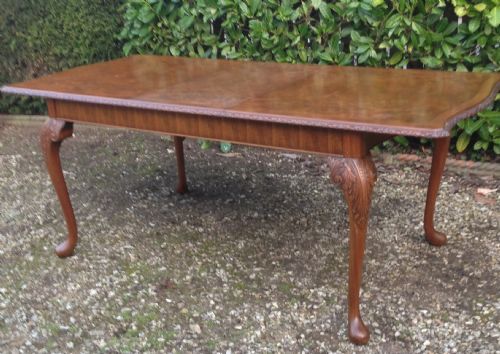 Six Seater Burr Walnut Pull Out Dining Table on Carved Cabriole Legs C 1920