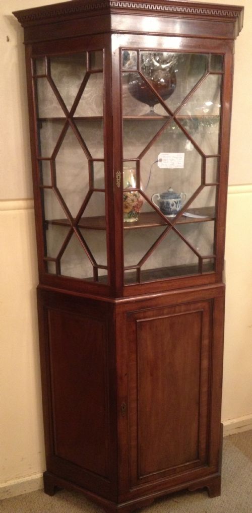 Antique Edwardian Mahogany Astragal Glazed Display Cabinet Over Cupboard
