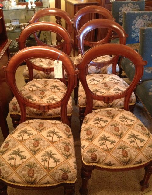 Antique Set of Six Victorian Mahogany Balloon Back Dining Chairs Circa 1870