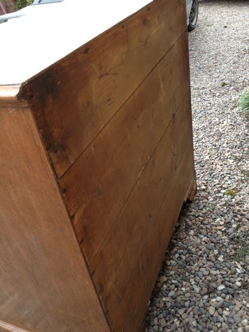 fig 2. Antique inlaid oak four height chest of drawers with original brass swan neck handles