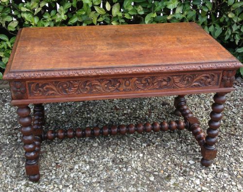 Antique Carved Oak Library /Side Table on Bobbin Turned Supports Circa 1880
