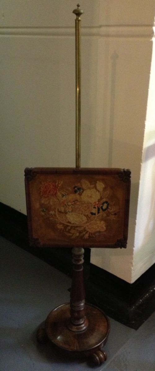Antique Regency Rosewood Pole Screen in Completely Original Condition .