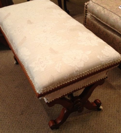 fig 1. Antique Victorian walnut duet stool with x framed supports in original condition circa 1870