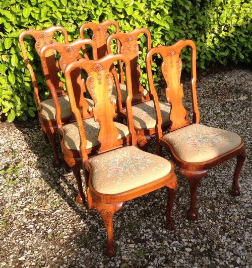 Antique Set of Six Solid Walnut Dining Chairs Circa 1910. Exceptional Quality