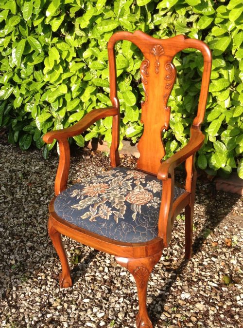 Antique Queen Anne Style Solid Walnut Carver Chair Circa 1910